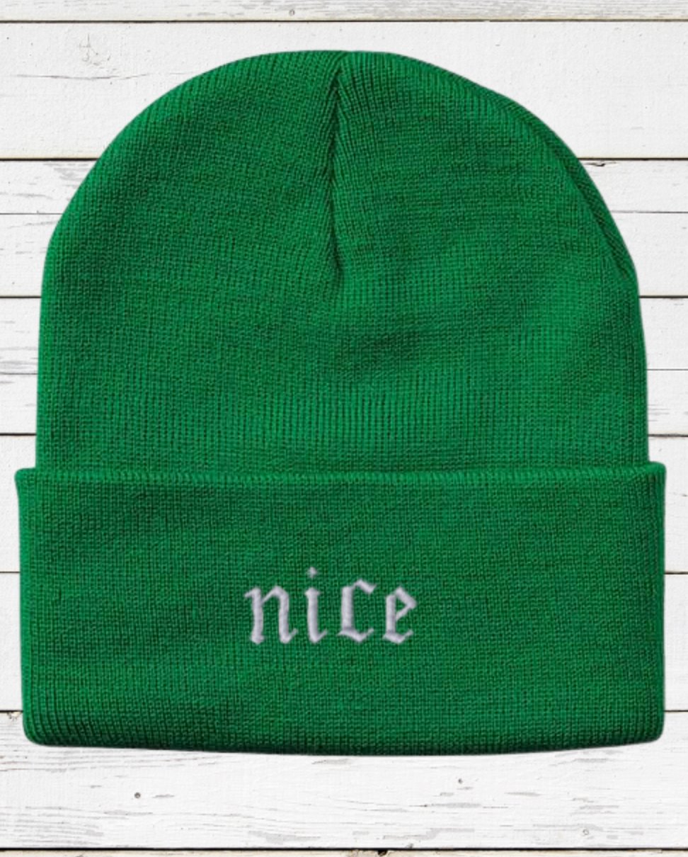 The Nice One Beanie HAT Hillside Threads GREEN One Size 